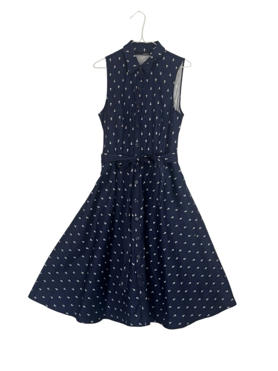 Chetta B Vintage Style Navy Anchor Print Fit Flare Belted Shirt Dress Size 10 Chetta B Vintage Style Navy Anchor Print Fit Flare Belted Shirt Dress Size 10